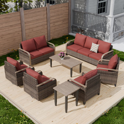 Emirarslan Wicker 9 - Person Patio Conversation Set with Cushions