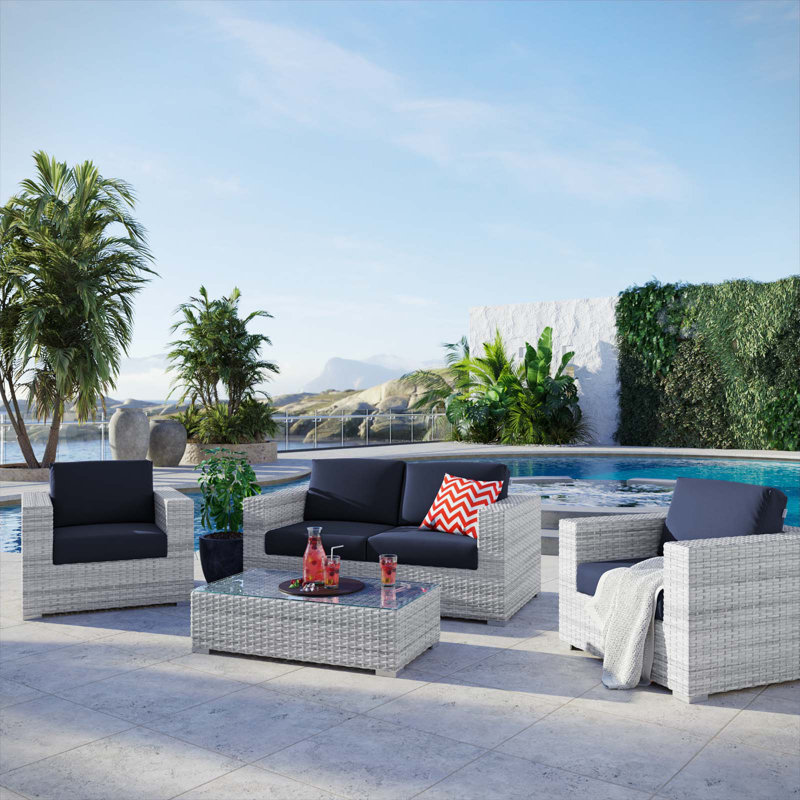 Ensemble de patio extérieur 4 pièces Convene, Bleu marine