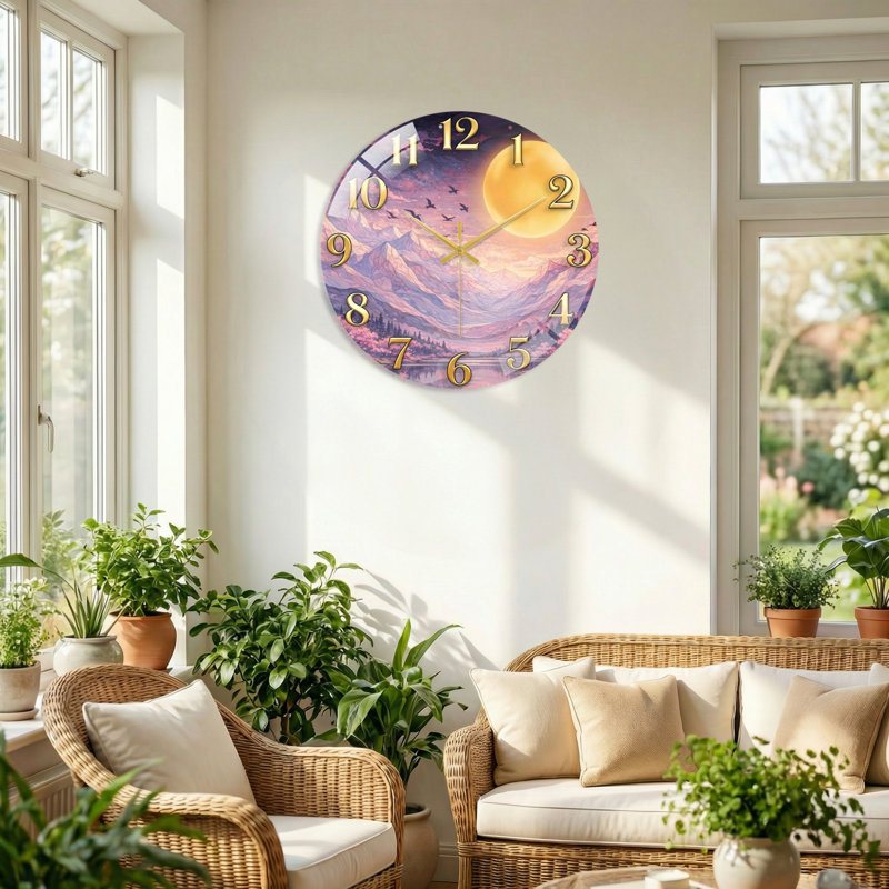 Horloge murale en verre Mountain, 60 x 60 cm (23,6 x 23,6 pouces)
