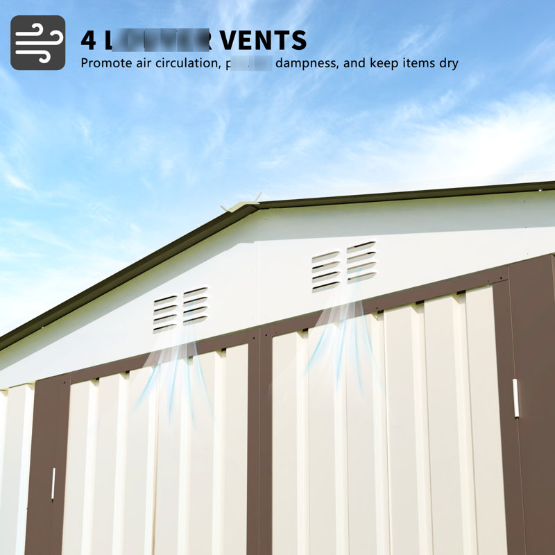 Remise de jardin 10 pi x 8 pi blanc crème en aluminium, porte à charnière et deux points de ventilation pour cadre en alliage d'aluminium, blanc, outils