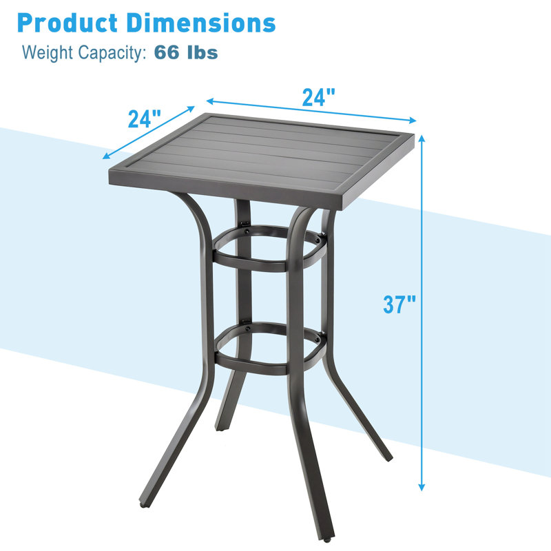 Arieonna Square Metal Outdoor Bar Table With Umbrella Hole , 24'' in. W 24'' in. D