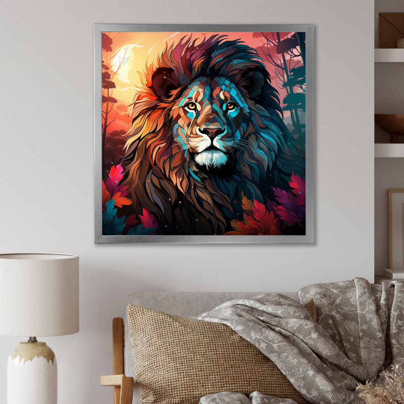 Décoration murale lune majestueuse au lion de lune II, Cadre photo argenté, H 30 po x l 30 po x P 1,5 po