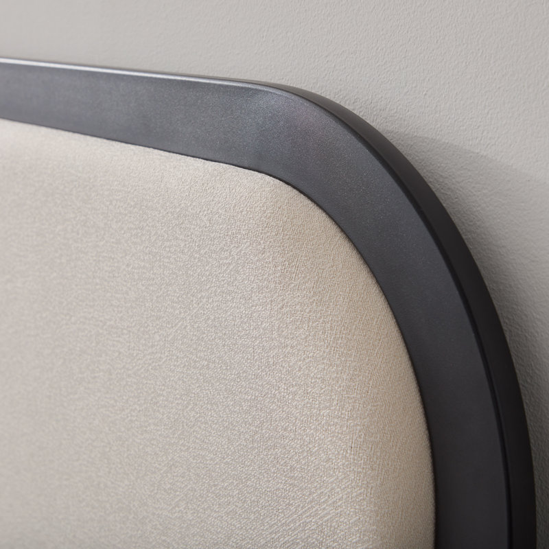 Black Metal Bed Frame with Rounded Upholstered Headboard
