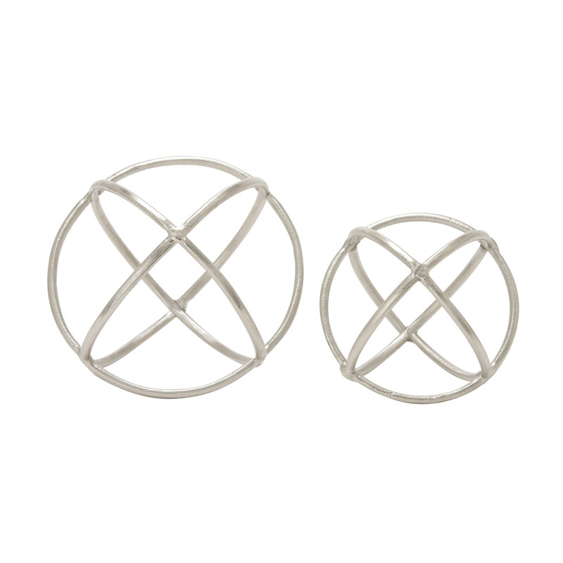 Ensemble de 2 sculptures orbes en métal Lakitsha, Argent
