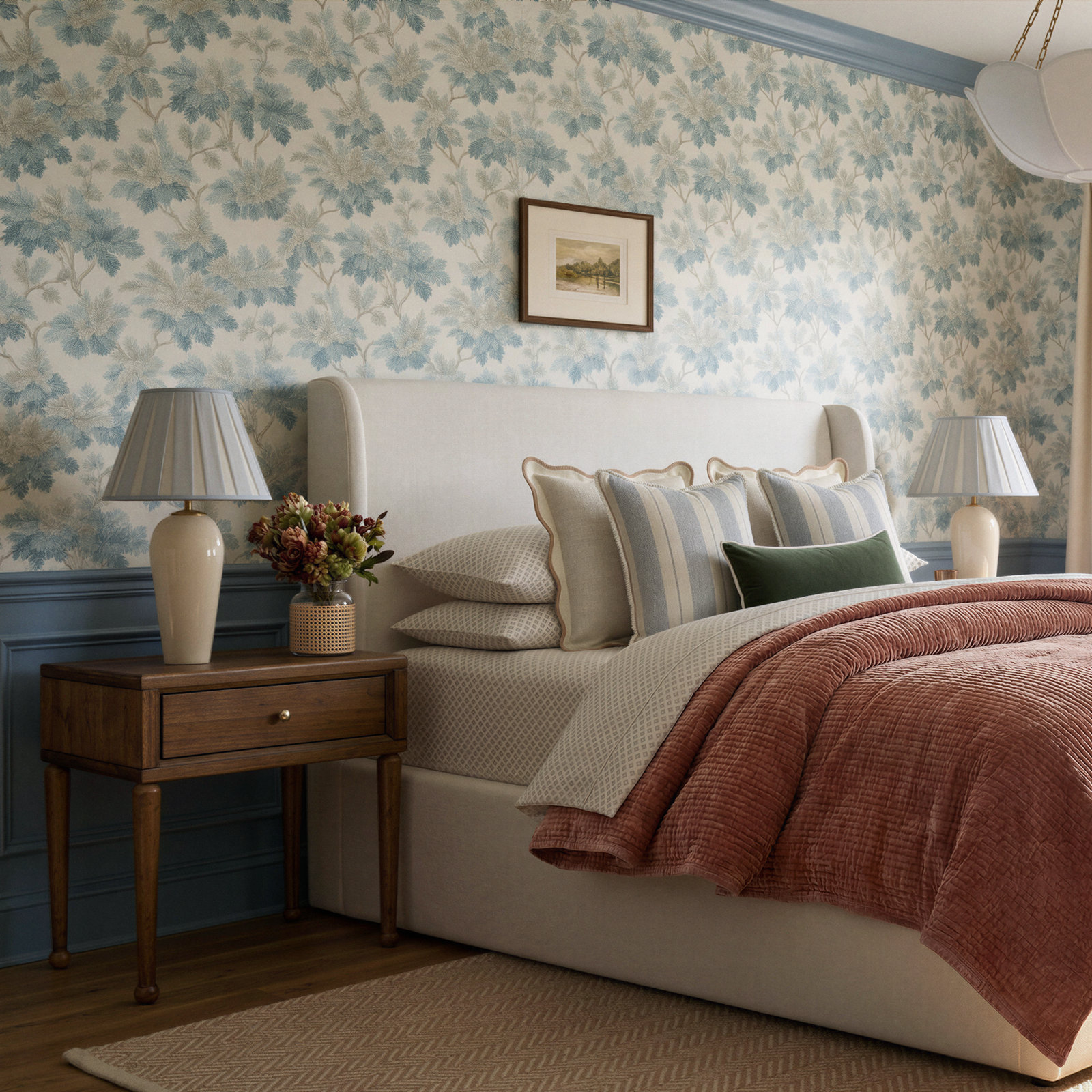 Oakcliff Stone Leaf Trail Wallpaper, Blue