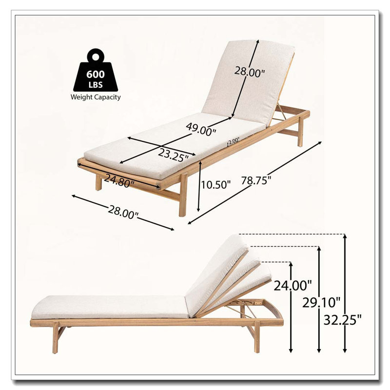 Chaise longue en bois avec coussin