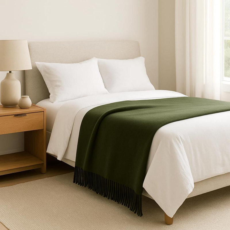 Jeté chaud et doux en laine mérinos Pure Cashmere, Vert