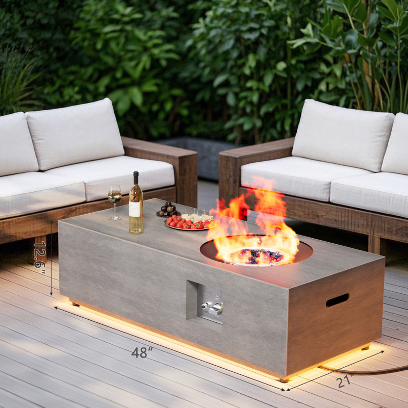 48" Propane Gas Fire Pit Table 50,000 Btu With Golden Light And Tank Storage Table