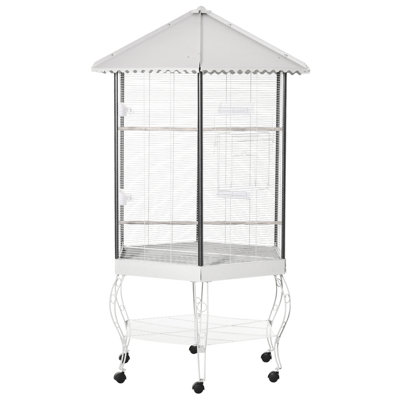 Cage à oiseaux 77 po, volière spacieuse avec rangement, cage en acier de conception spacieuse