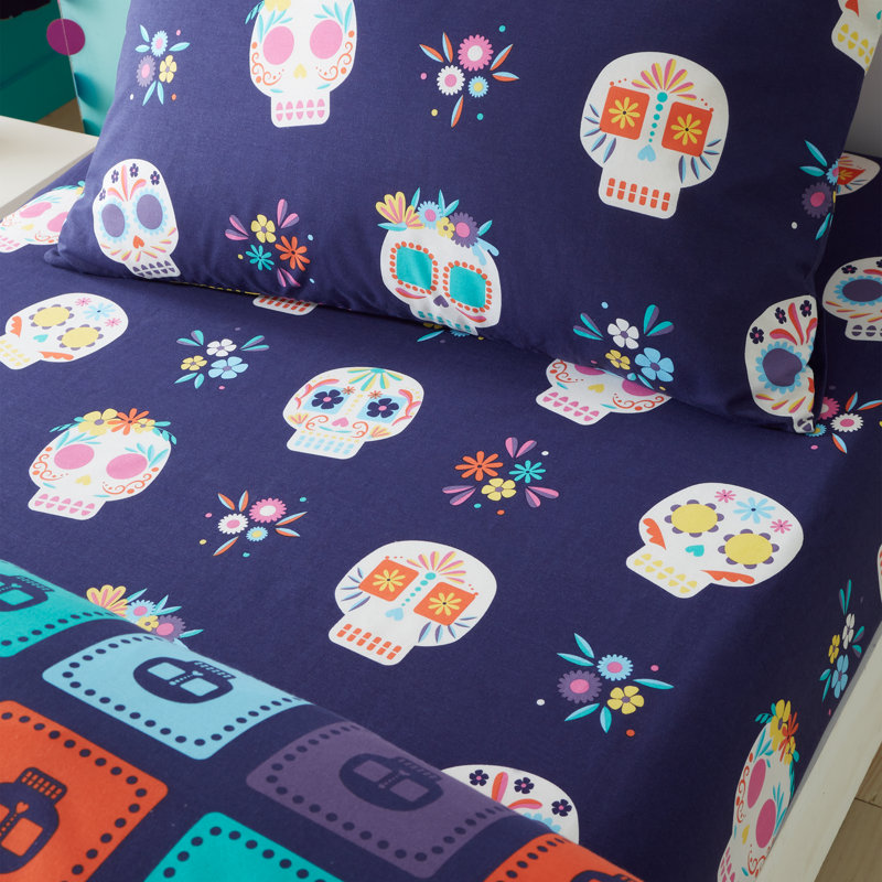 Sugar Skull Fiesta Fitted Sheet, Single (3')