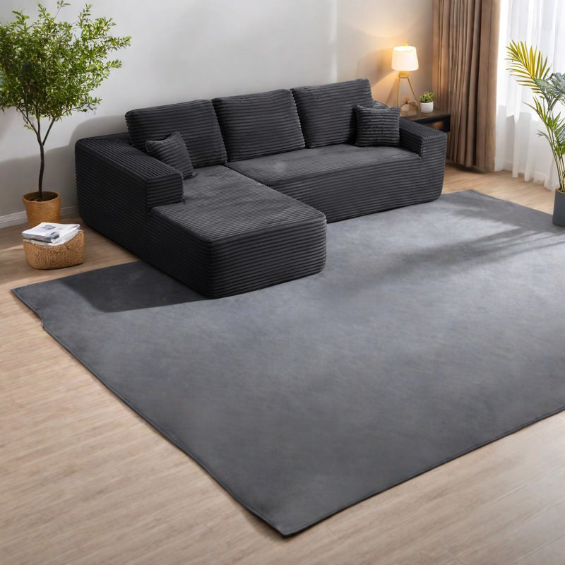 Canapé modulaire moderne noir, velours côtelé moelleux, sans assemblage, confort à la maison