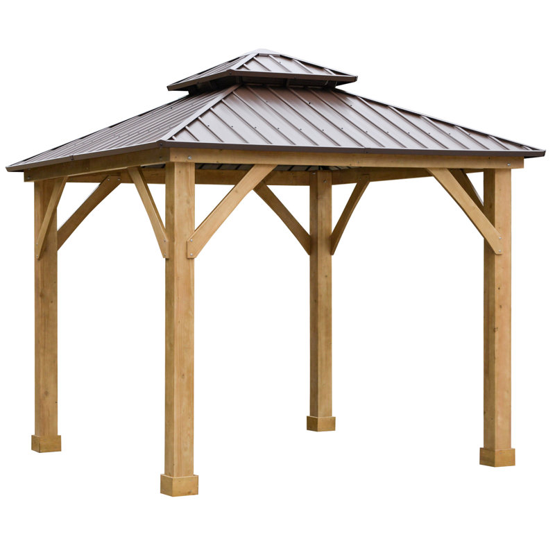 10x10 Brown Solid Wood and Steel Hardtop Gazebo