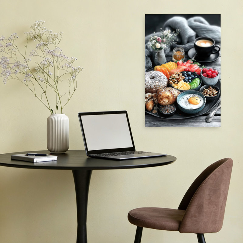Cozy matin petit déjeuner coloré rustique contemporain, art mural, H 24 po x l 16 po
