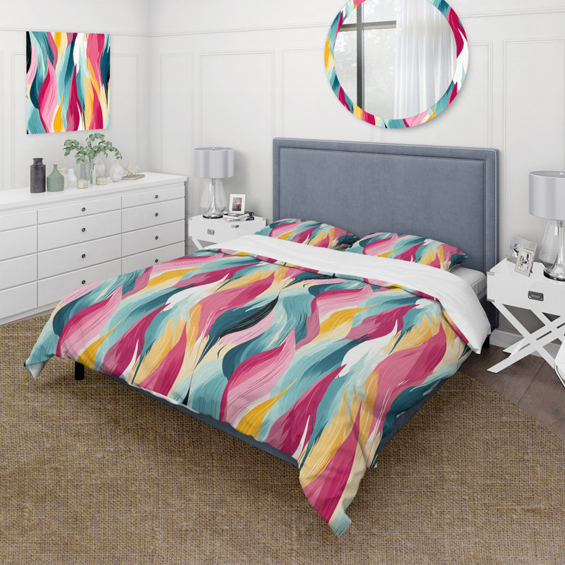 Blue And Pink Waves Striped Pattern I - Striped Duvet Cover Set, Twin Duvet Cover + 1 Standard Sham