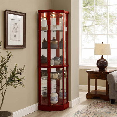 6 Shelf Lighted Corner Curio Cabinet With Adjustable Tempered Glass Shelves And Mirrored Back, Ideal For Displaying Collectibles And Enhancing Room Aesthetics