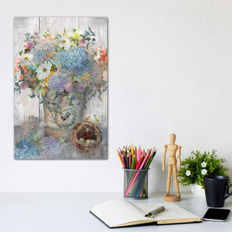 Bucket Of Flowers I by Nan - Painting on Canvas, 30.48 cm H x 45.72 cm W