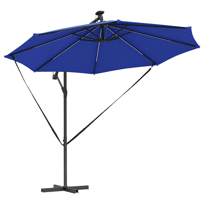 Umbrella with LED Strip Lights Polyester and Aluminium Outdoor Parasol, Blue, 248cm H x 294cm W x 294cm D