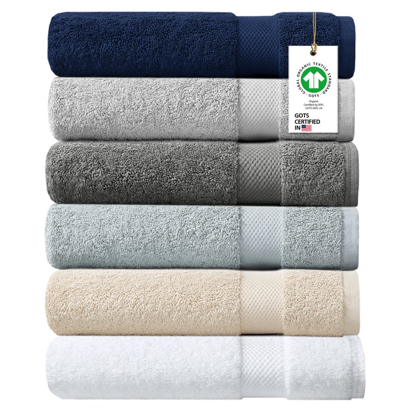 Serviettes de bain 100% coton Delara certifiées GOTS et OEKO-TEX, technologie Feather Touch, 650 g / m² (paquet de 6)