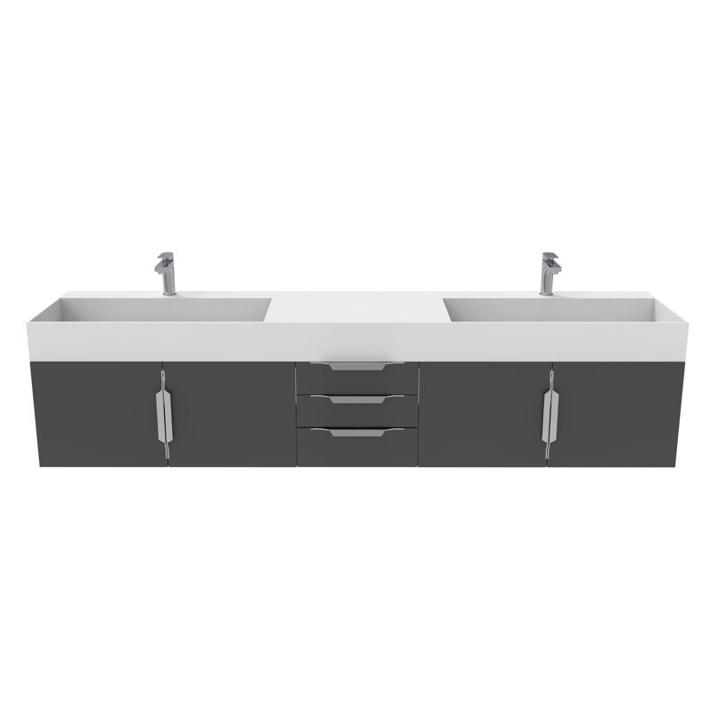84" Amazon Double Bathroom Vanity with Top, White, Black, Chrome