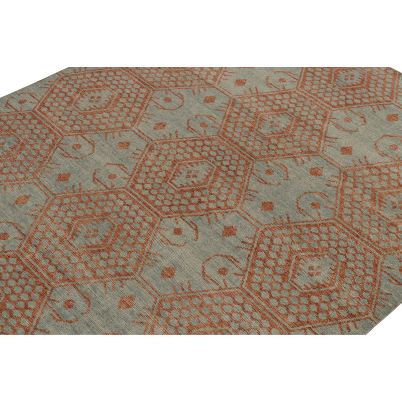 Distressed Homage Hand Knotted Wool Geometric Area Rug, Rectangle 12' x 18'