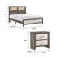 Ensemble de chambre pour grand lit, gris, blanc, bois de frêne clair, bois noir, ensemble de 3 pièces avec 2 tables de chevet-130622934