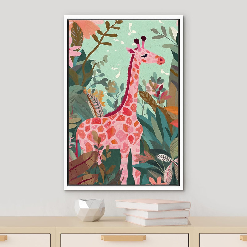 Animaux de la chambre de style givré rose vif de la jungle tropicale, H 24 po x l 16 po, Blanc