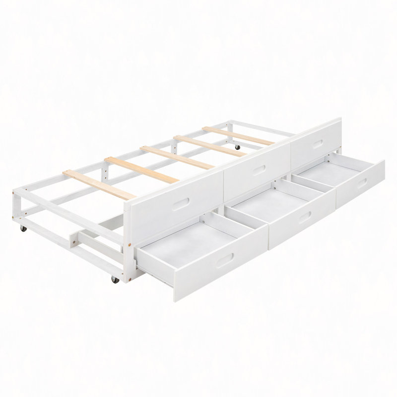 Lit plateforme avec tête de lit avec rangement, USB, lit gigogne et 3 tiroirs