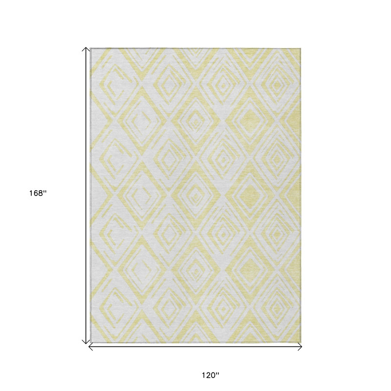 Tapis extérieur lavable à motif géométrique jaune et ivoire 10 pi x 14 pi