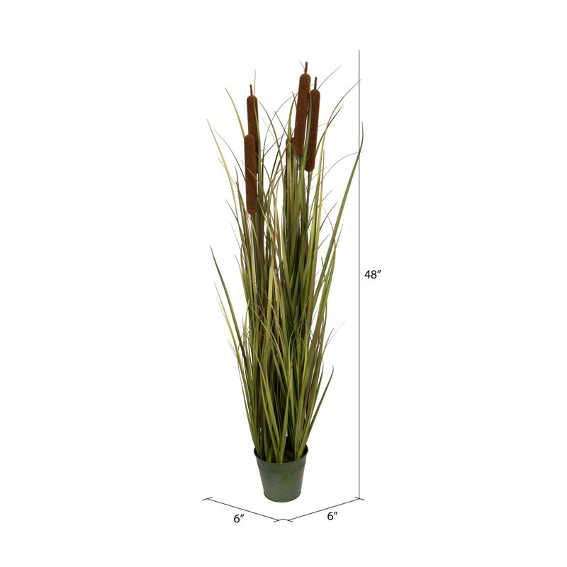 48" Artificial Potted Green Grass with Cattails
