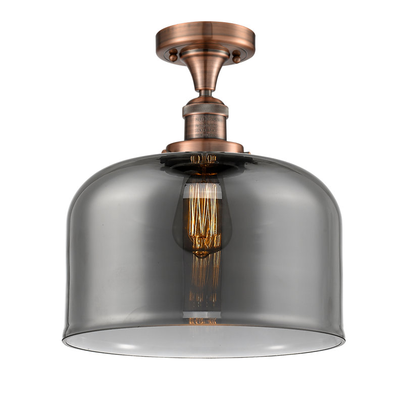 Plafonnier semi-encastré 1 lumière Bell, Ampoule DEL 6 watts rétro, Plaqué couleur fumée, Cuivre antique