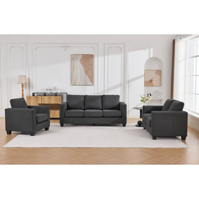 3-Piece Fabric Sofa Set With Loveseat For Living Room Beige by Ebern Designs