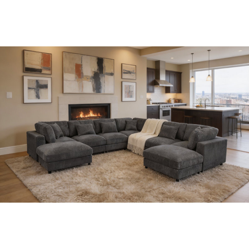 Canapé modulaire Everden, H 33 po x l 144 po x P 144 po, Polyester gris