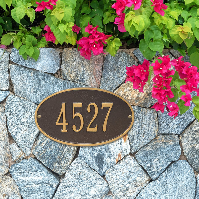 Plaque d'adresse murale ovale 1 ligne, Bronze foncé / Or, Oui