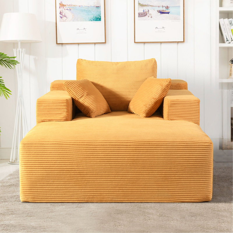 Méridienne convertible d'intérieur - surdimensionné en velours côtelé avec accoudoirs larges et coussins décoratifs, fauteuil confortable avec canapé-lit, sans assemblage requis, jaune gingembre