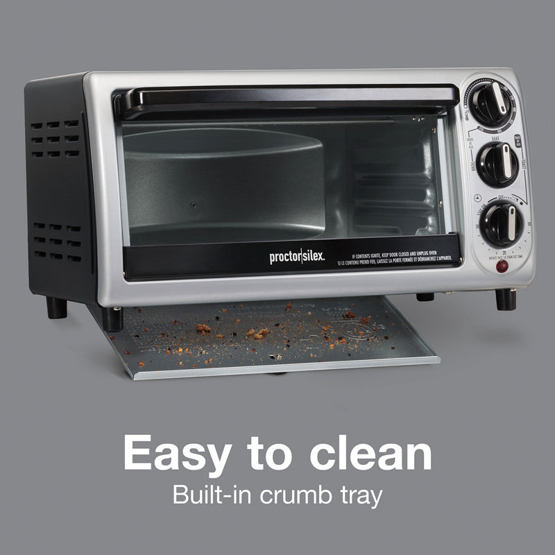 Proctor Silex Black and Silver 4-Slice Toaster Oven Broiler