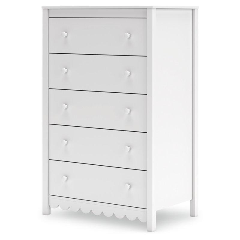 White Matte 5-Drawer Transitional Tall Dresser