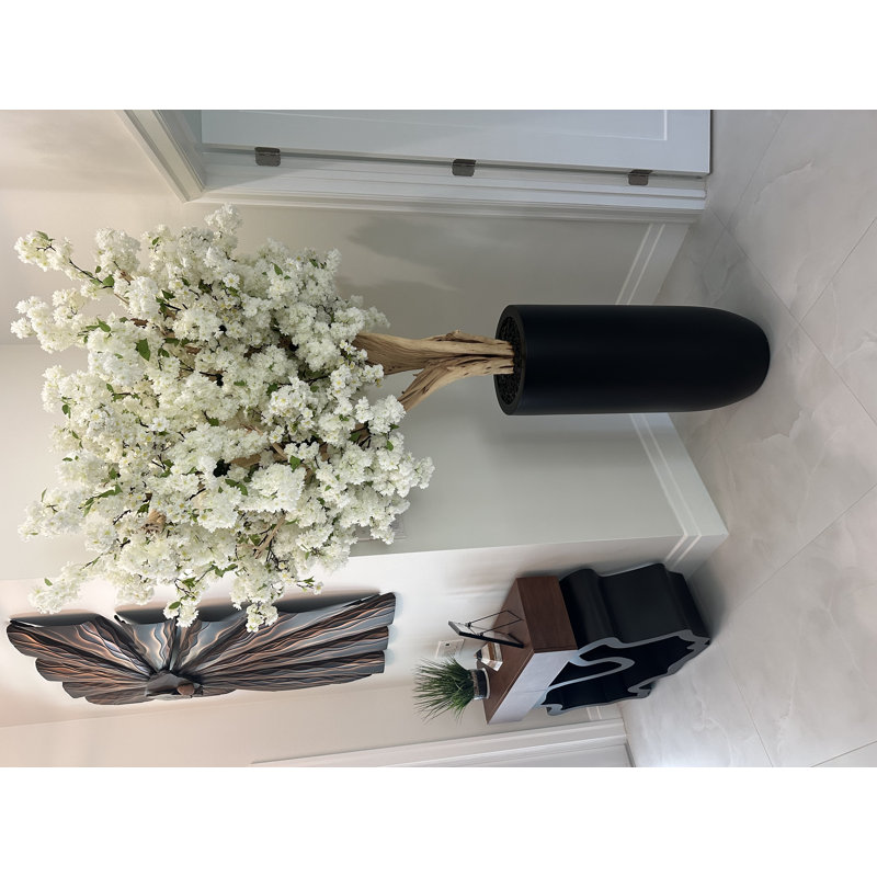 White Cherry Blossom Tree In Matte Planter, Gray