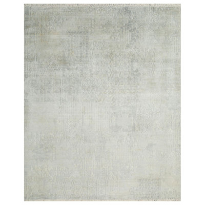 Gray Modern Wool Silk Blend Rug - 8' x 9'10"