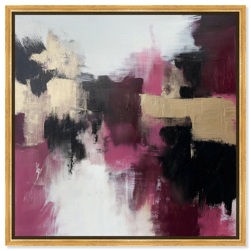 Art Remedy abstrait avec toile dorée, Cadre flottant doré, H 31 po x l 31 po