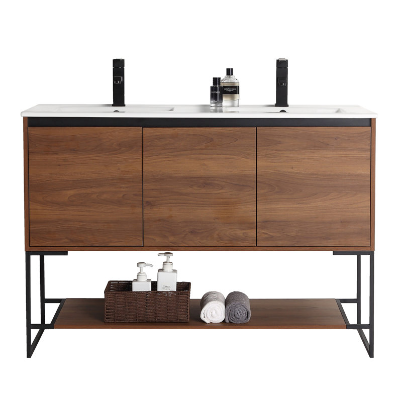 Ensemble de meuble-lavabo double 48 po Carliana, Noyer
