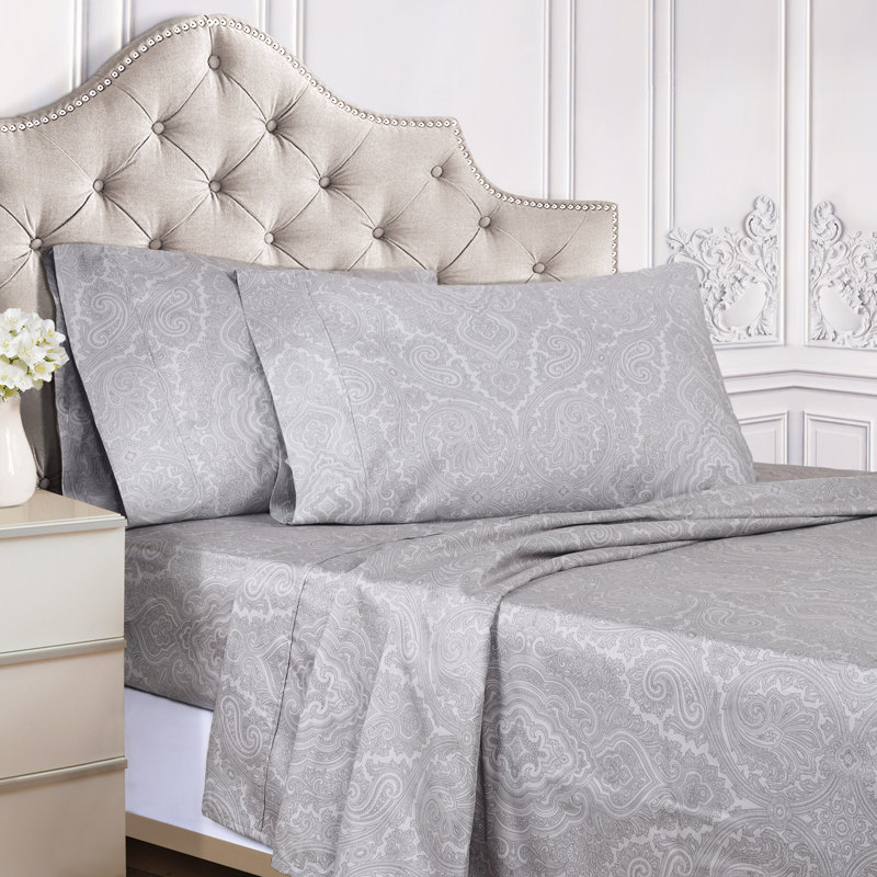 Grey Paisley Cotton Blend King/California King Duvet Cover Set