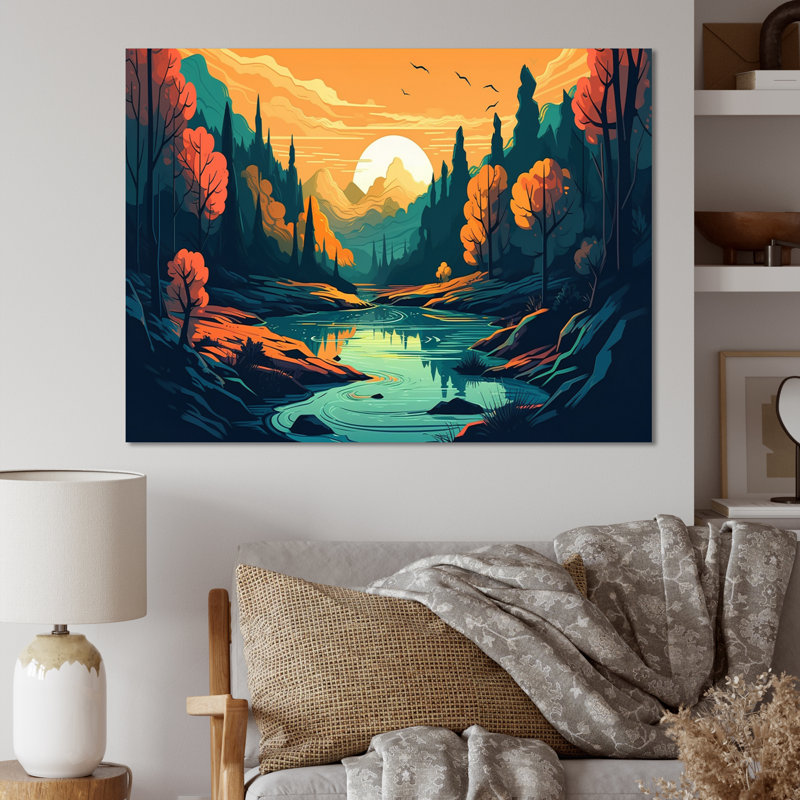 «Beautiful Stream at Sunset I», reproduction, H 16 po x l 32 po x P 1 po, Toile tendue