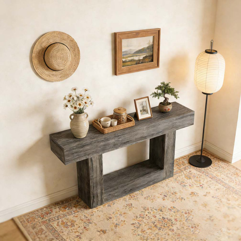 Wooden Farmhouse 2-Tier Sofa Entryway Table, Retro Grey