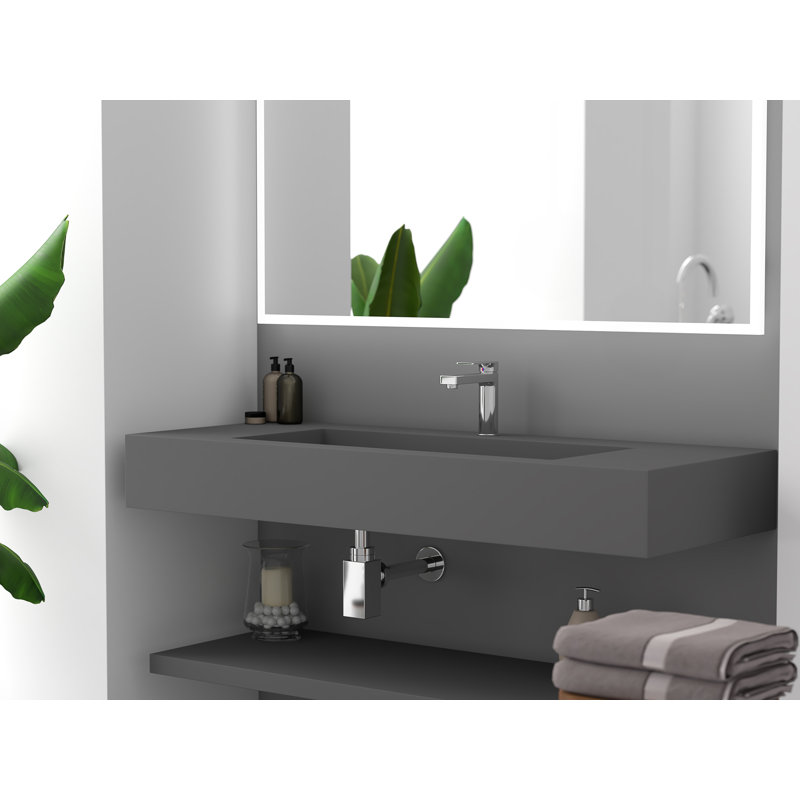 Pyramid 48'' Solid Surface Rectangular Vessel Bathroom Sink, Gray