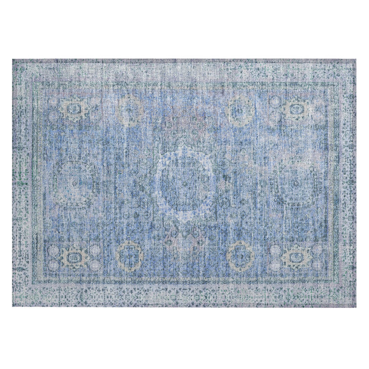 Machine Washable Indoor/Outdoor Xhevrie Blue Rug