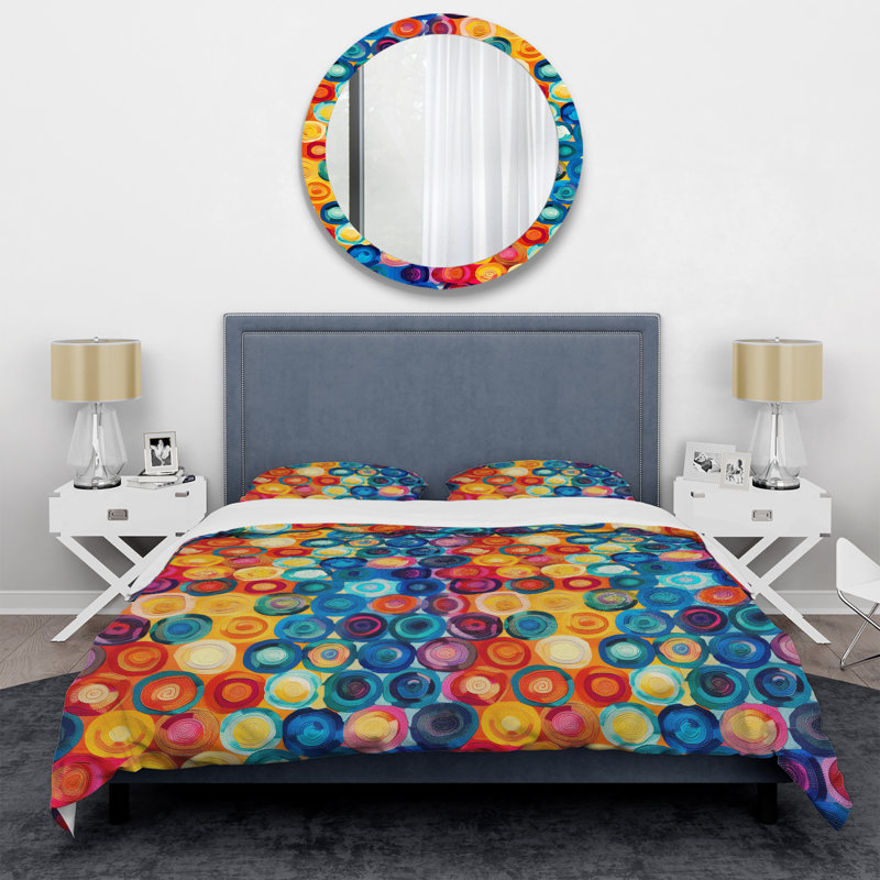 Colorful Geometric Charm II - Ensemble de housse de couette géométrique, Housse de couette très grand + 2 taies décorativ