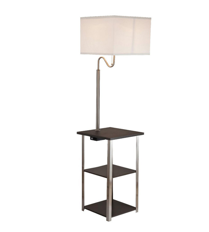 58" Tall Square Side Table Floor Lamp With USB Charging Port, Silver | Gift Idea