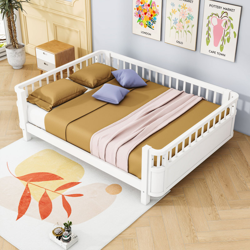 Wood Platform Bed with Rails, Full, White