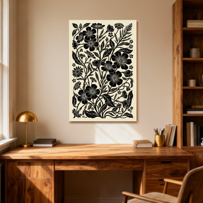 Plantes et fleurs à motif floral noir sur fond crème