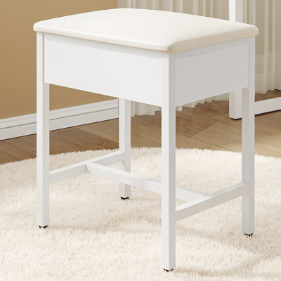 Dressing Table Stool, Vanity Stool with Steel Legs, Soft Padded Dressing Table Chair with Non-Slip Foot Pads for Makeup Room, Bedroom, Entryway, White 